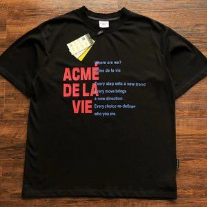 ADLV Red and Blue Letter Printing Black Short Sleeves